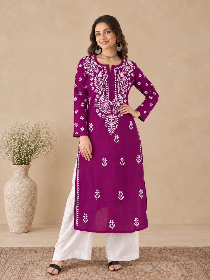 Lata Cotton Chikankari Basic Straight Kurta