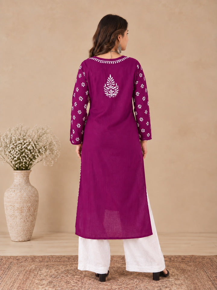 Lata Cotton Chikankari Basic Straight Kurta