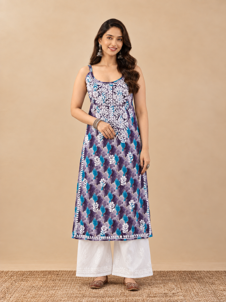 Chitra Mulmul Chikankari Strappy Straight Kurta