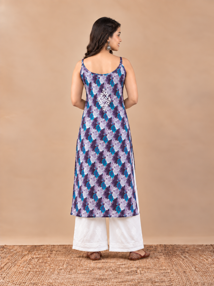 Chitra Mulmul Chikankari Strappy Straight Kurta