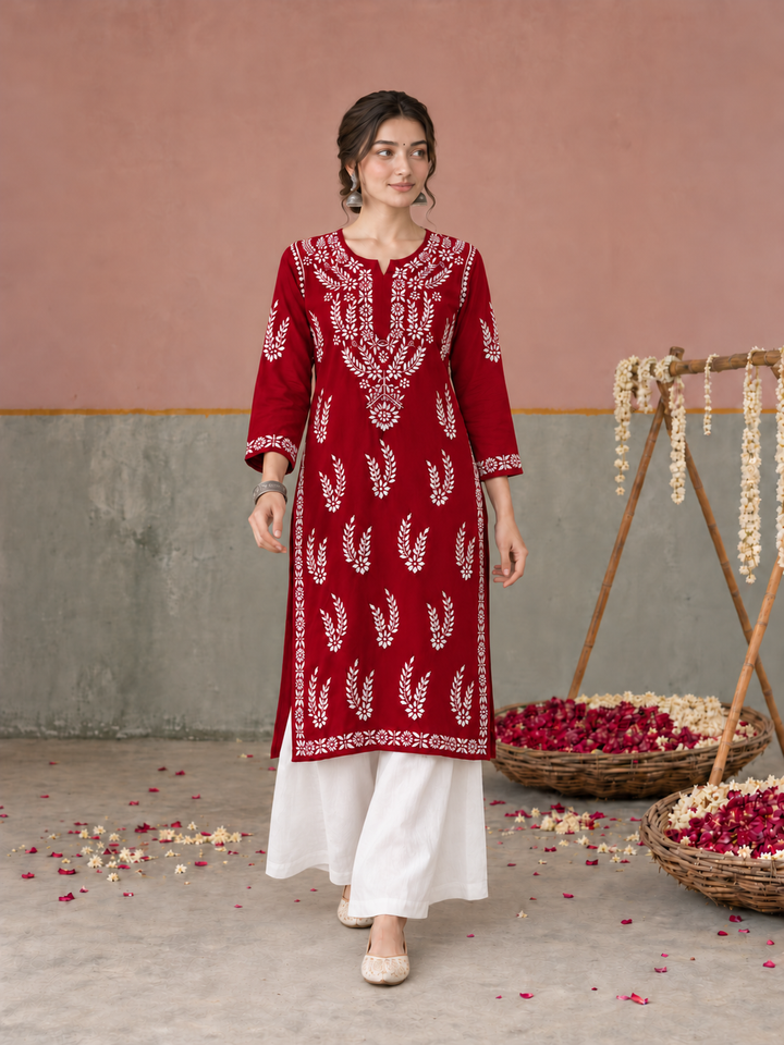Vamika Chikankari Rayon Straight Kurta