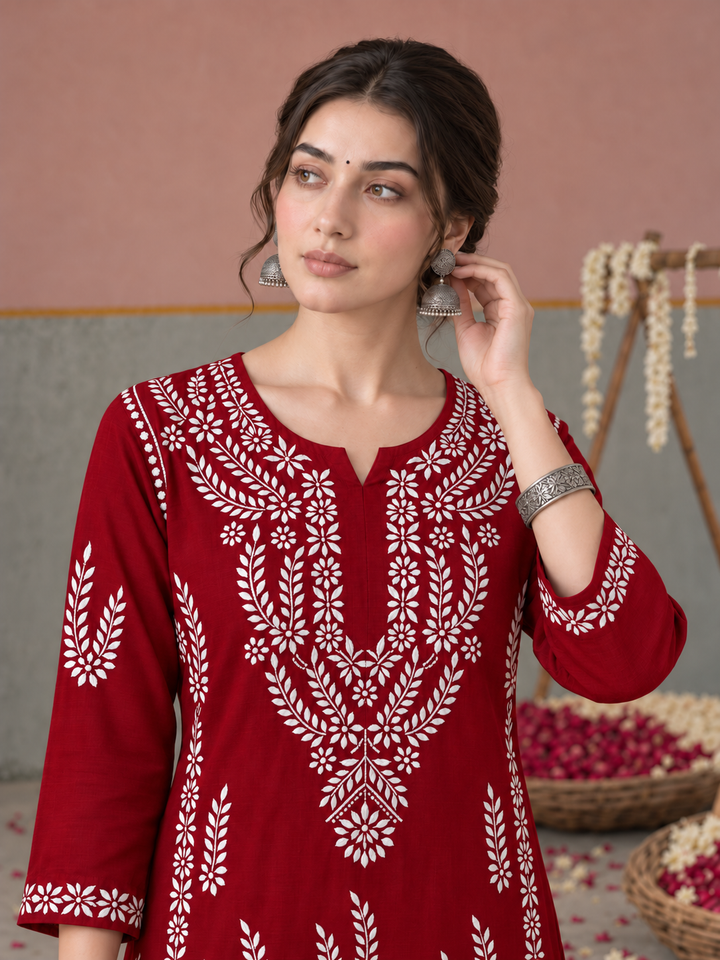 Vamika Chikankari Rayon Straight Kurta