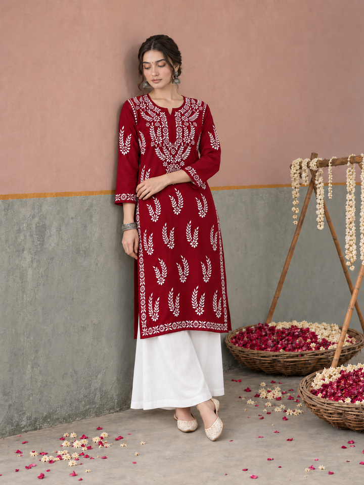 Vamika Chikankari Rayon Straight Kurta