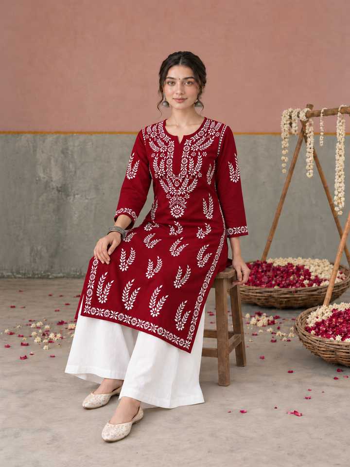 Vamika Chikankari Rayon Straight Kurta