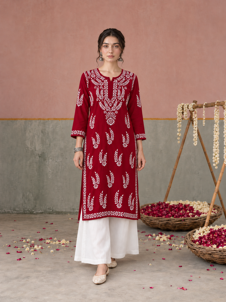 Vamika Chikankari Rayon Straight Kurta