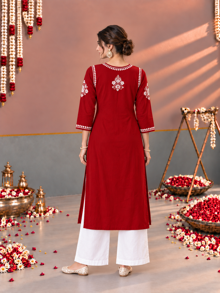 Sonia Chikankari Rayon Nyra-Cut Kurta