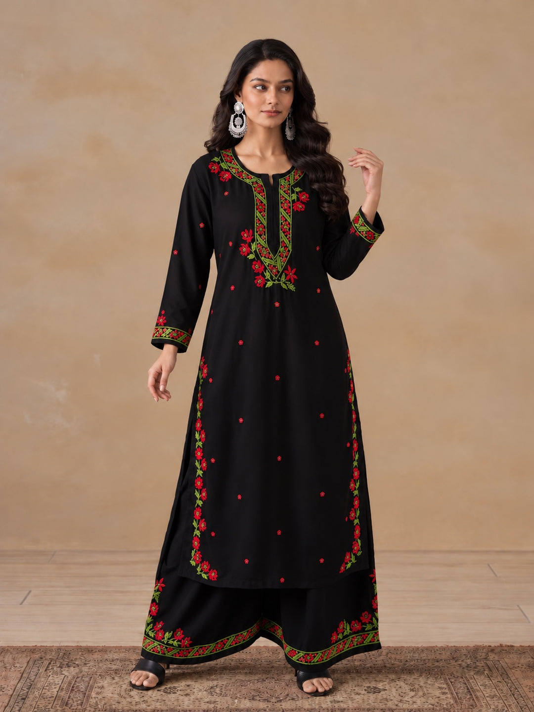 Hina Rayon Chikankari Rose Co-ord Set
