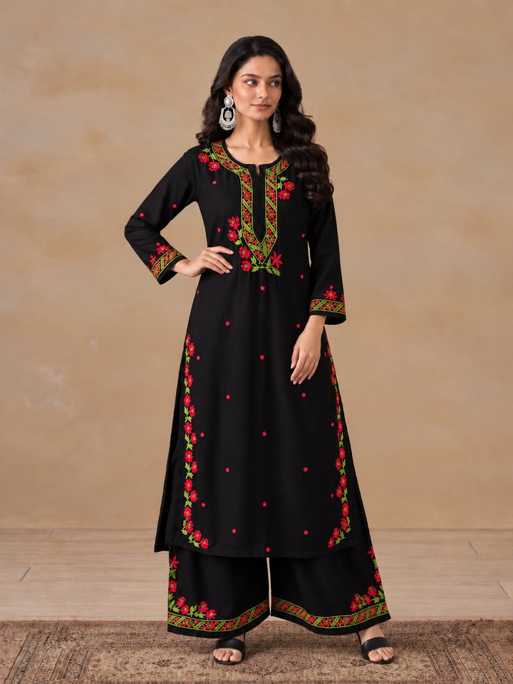 Hina Rayon Chikankari Rose Co-ord Set