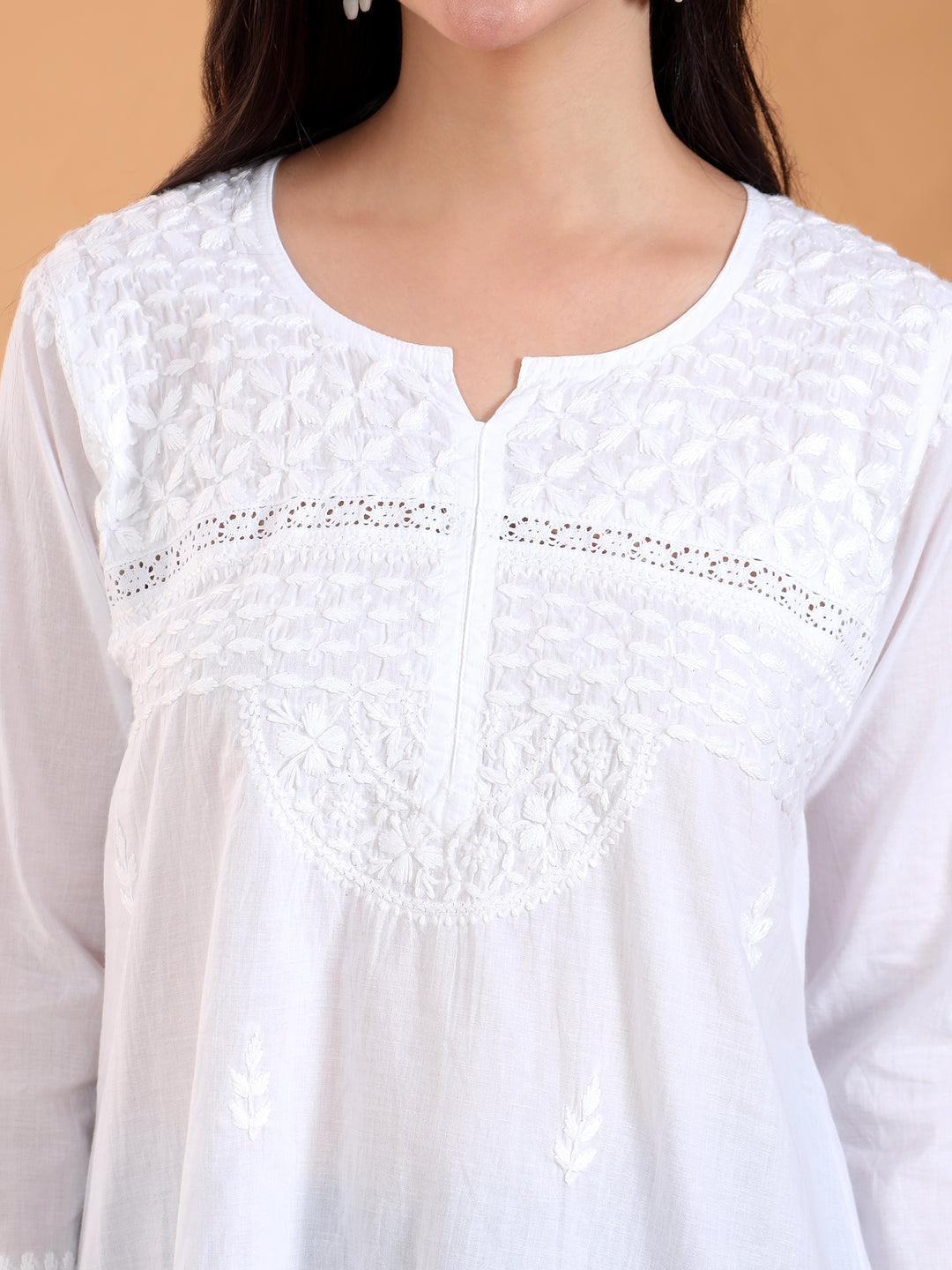 Riya Chikankari White Lace Cotton Short Kurti