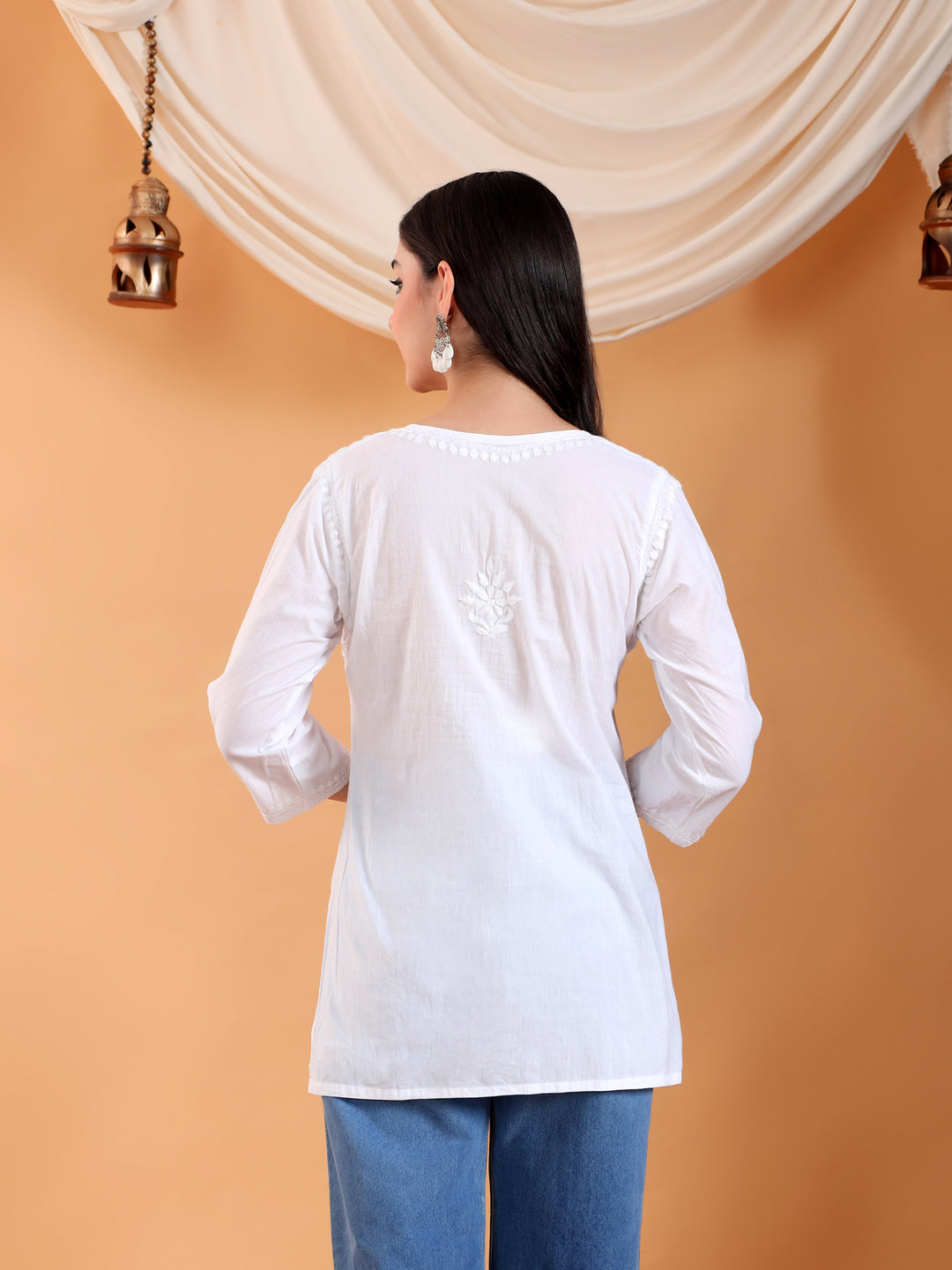 Riya Chikankari White Lace Cotton Short Kurti