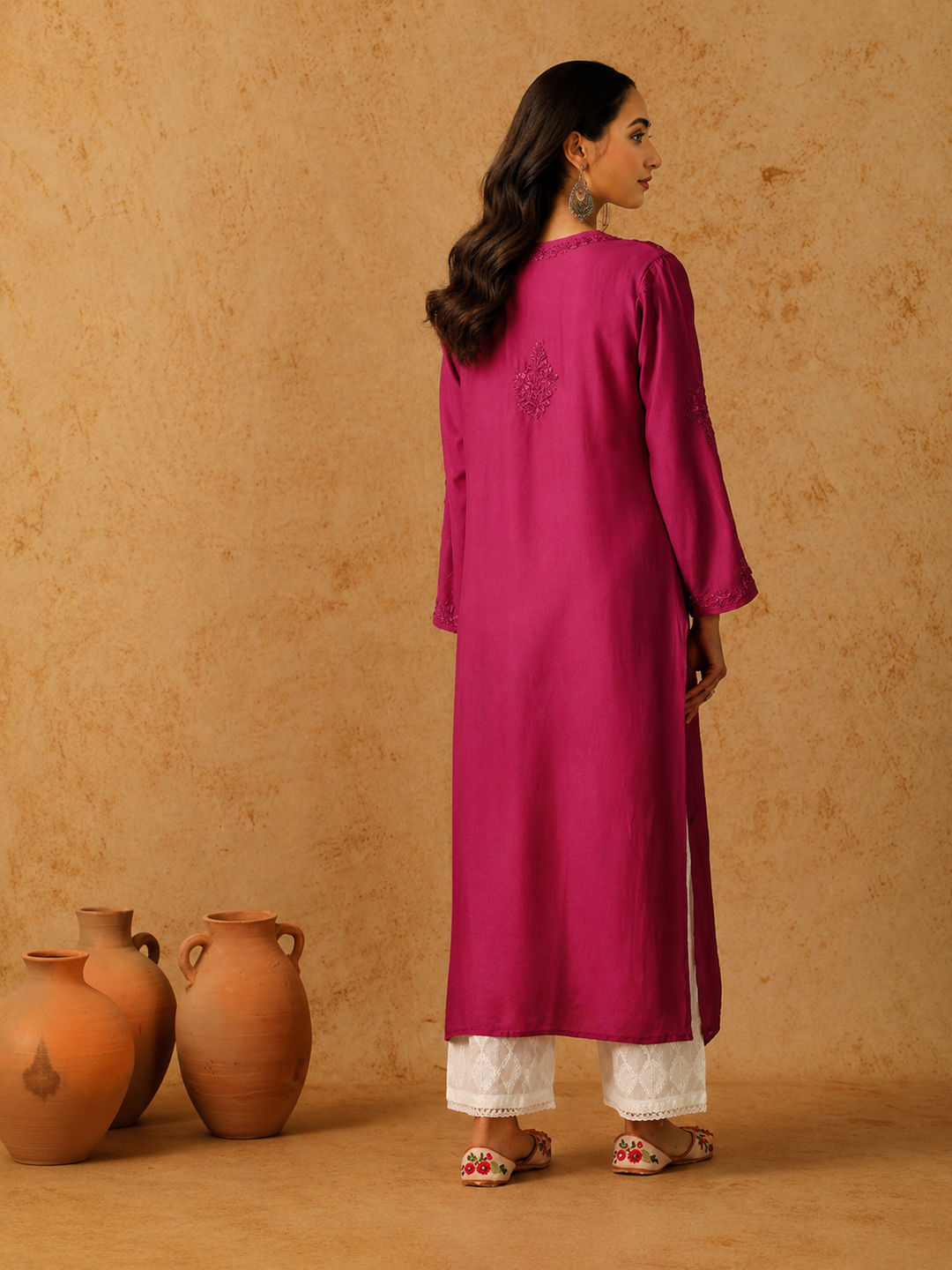 Rooh Chanderi Chikankari Straight Kurta