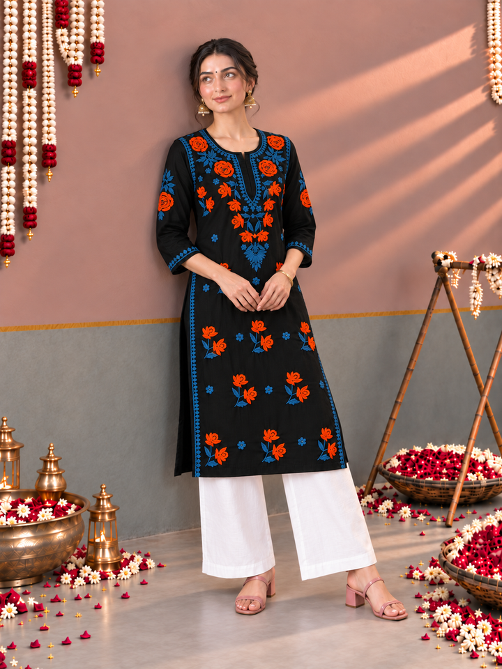 Kaya Rayon Chikankari Straight Kurta