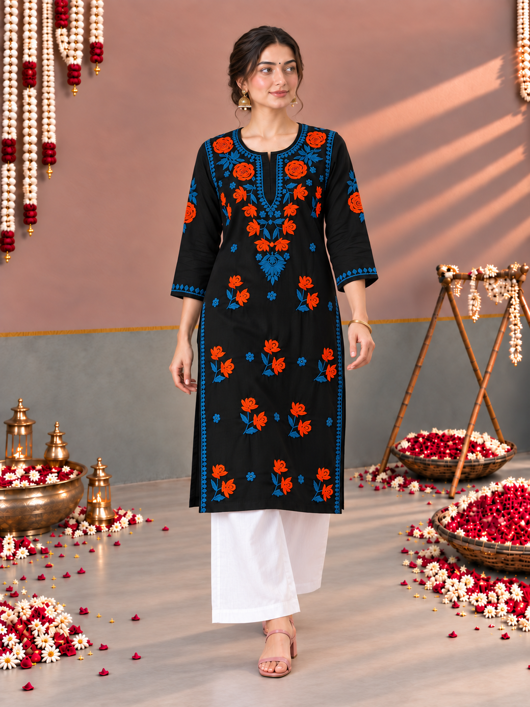Kaya Rayon Chikankari Straight Kurta