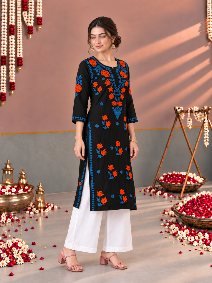 Kaya Rayon Chikankari Straight Kurta