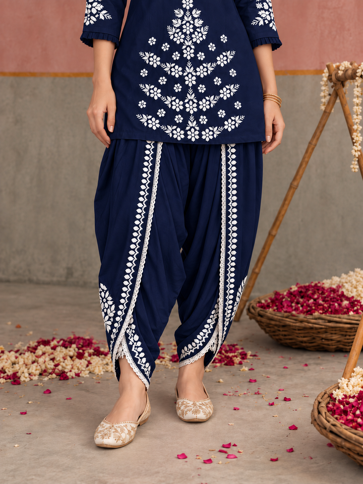 Sahiba Chikankari Rayon Short Kurti and Dhoti Pant Co-ord Set