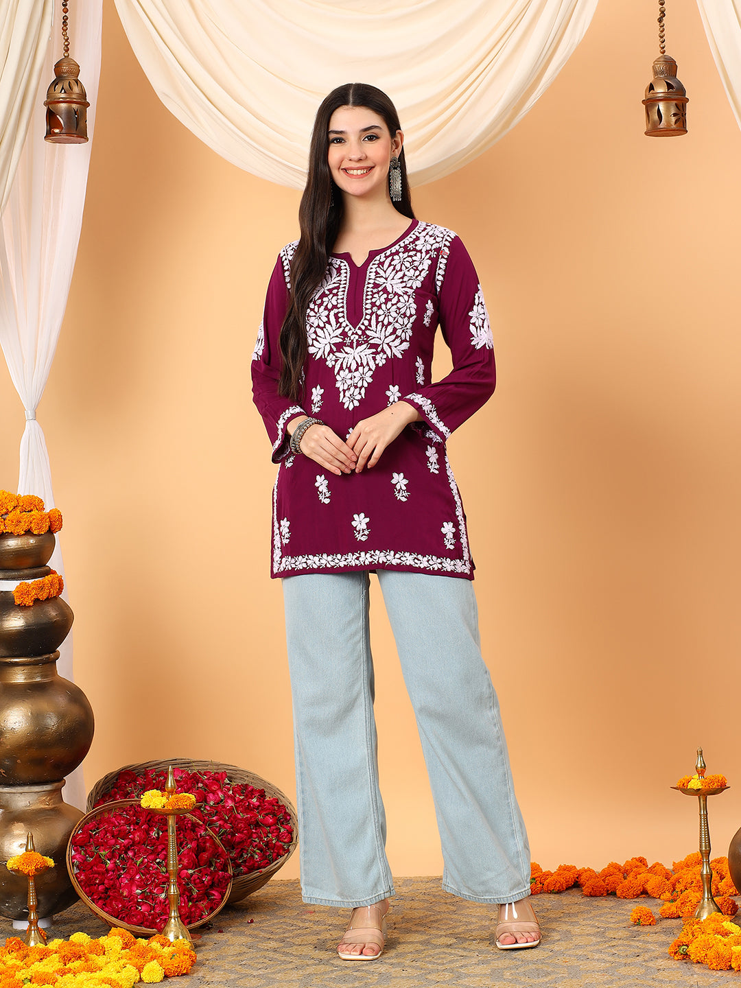 Sanya Modal Chikankari Short Kurti