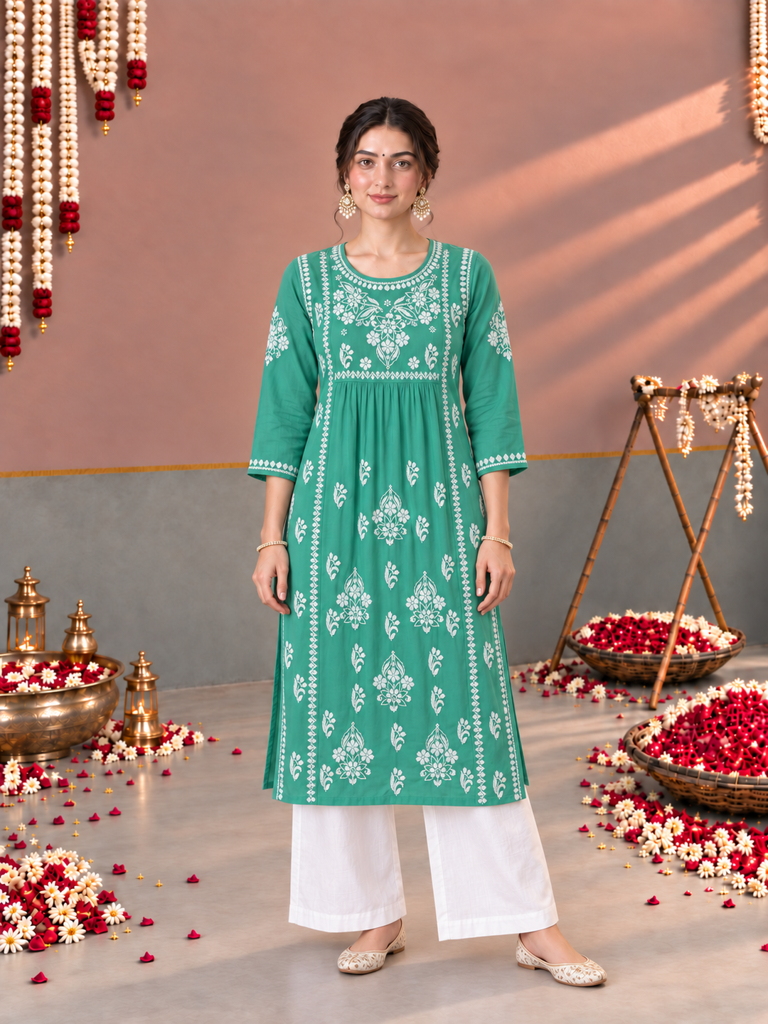 Sonia Chikankari Rayon Nyra-Cut Kurta