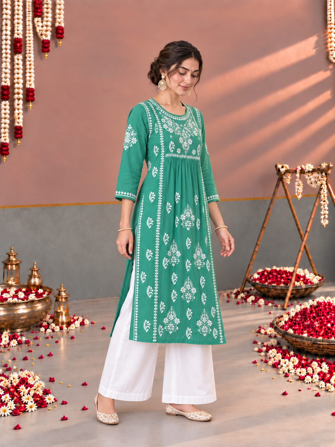 Sonia Chikankari Rayon Nyra-Cut Kurta