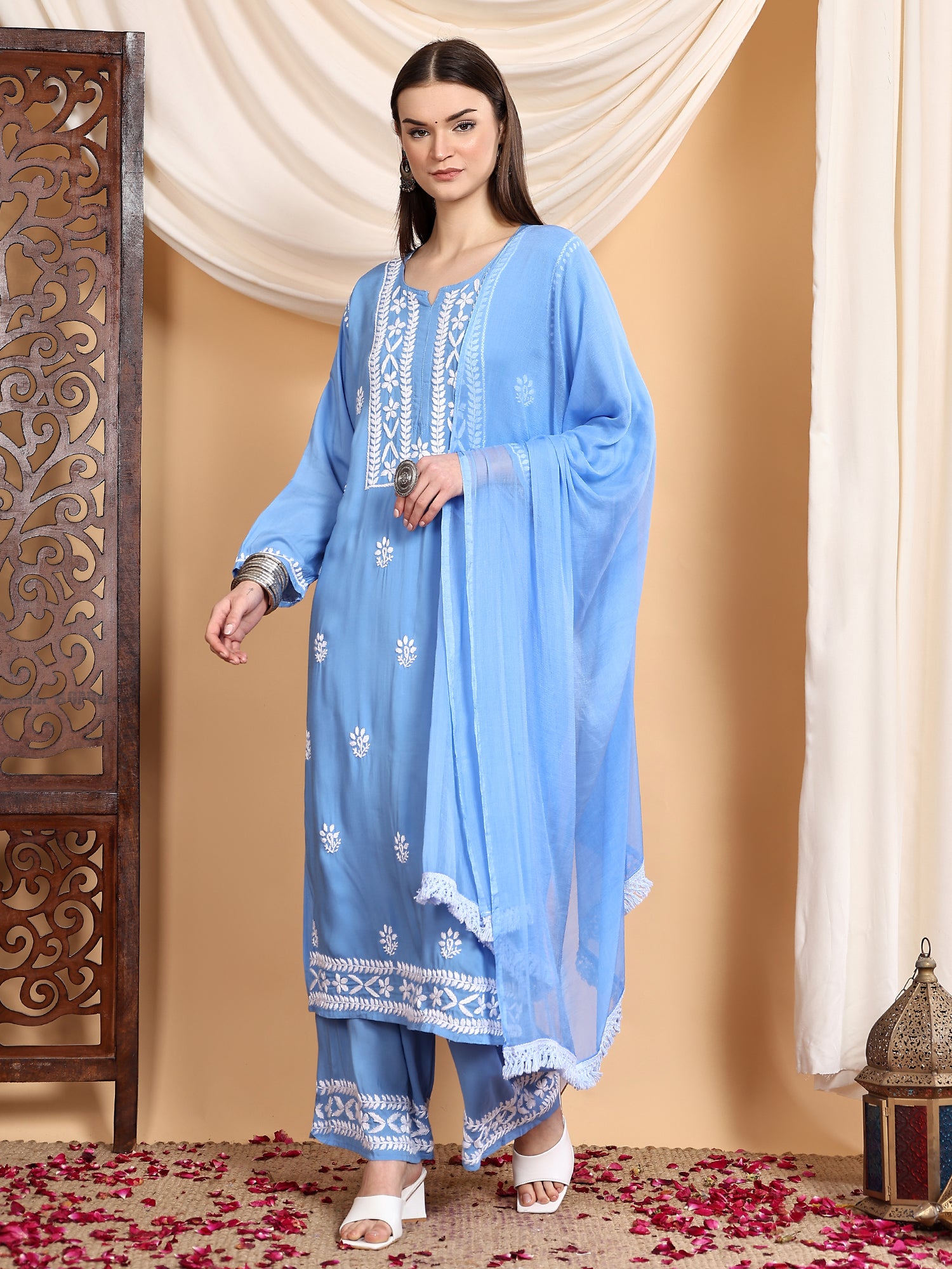 Shiza Chikankari Premium Modal Co-ord Set - Poshak Chikan Studio
