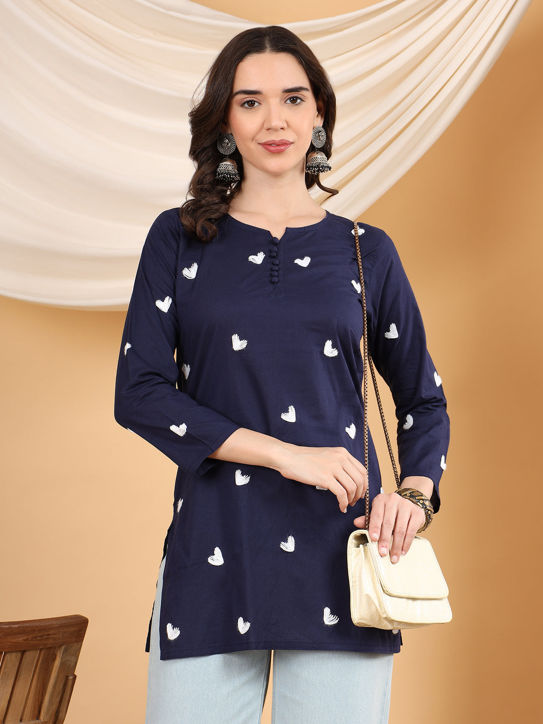 sitara Chikankari Cotton Short Kurti for Women – Handcrafted Lucknowi Chikan Kurta in Ivory with Floral Embroidery