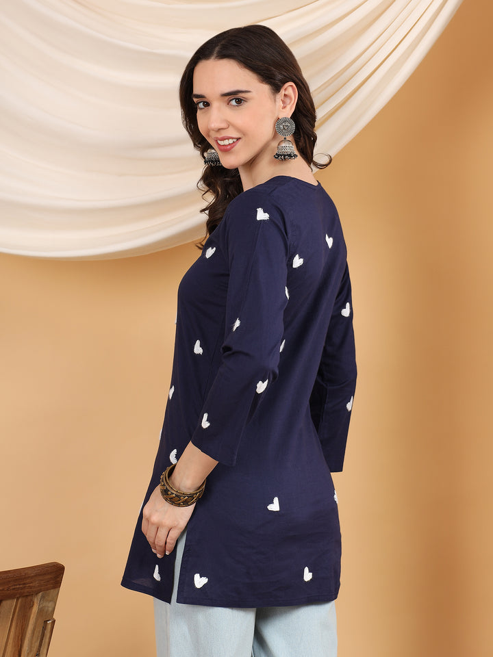 sitara Chikankari Cotton Short Kurti for Women – Handcrafted Lucknowi Chikan Kurta in Ivory with Floral Embroidery