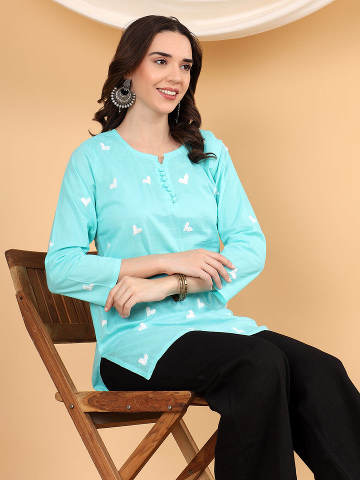 sitara Chikankari Cotton Short Kurti for Women – Handcrafted Lucknowi Chikan Kurta in Ivory with Floral Embroidery