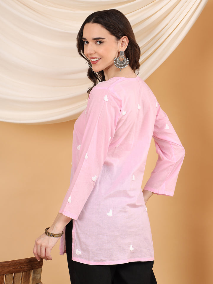 sitara Chikankari Cotton Short Kurti for Women – Handcrafted Lucknowi Chikan Kurta in Ivory with Floral Embroidery