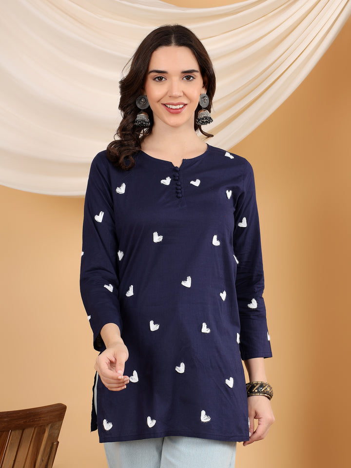 sitara Chikankari Cotton Short Kurti for Women – Handcrafted Lucknowi Chikan Kurta in Ivory with Floral Embroidery