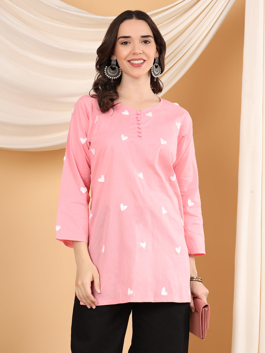 sitara Chikankari Cotton Short Kurti for Women – Handcrafted Lucknowi Chikan Kurta in Ivory with Floral Embroidery