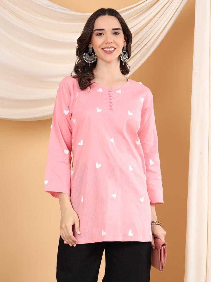 sitara Chikankari Cotton Short Kurti for Women – Handcrafted Lucknowi Chikan Kurta in Ivory with Floral Embroidery