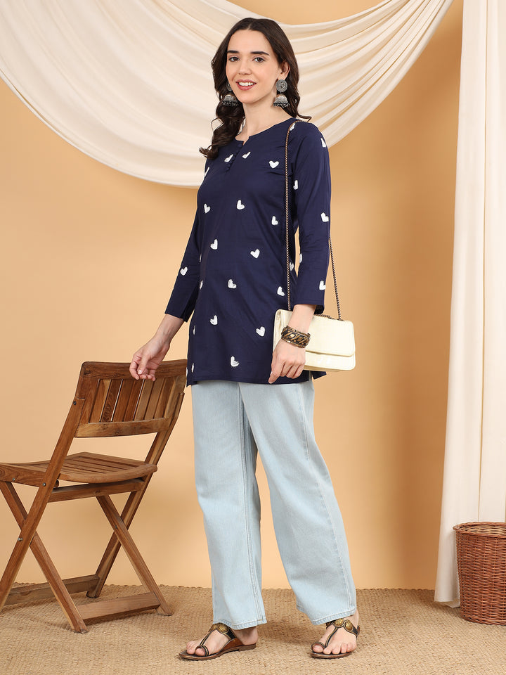 sitara Chikankari Cotton Short Kurti for Women – Handcrafted Lucknowi Chikan Kurta in Ivory with Floral Embroidery