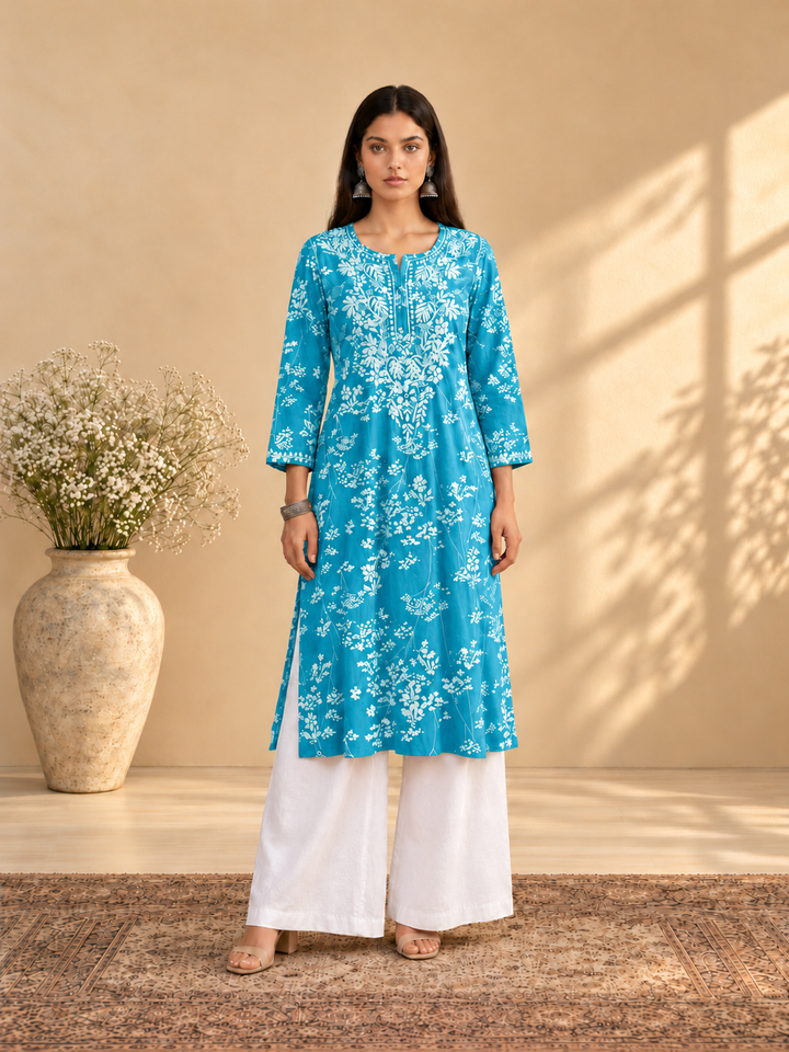Zainab Chikankari Mulmul Straight Kurta