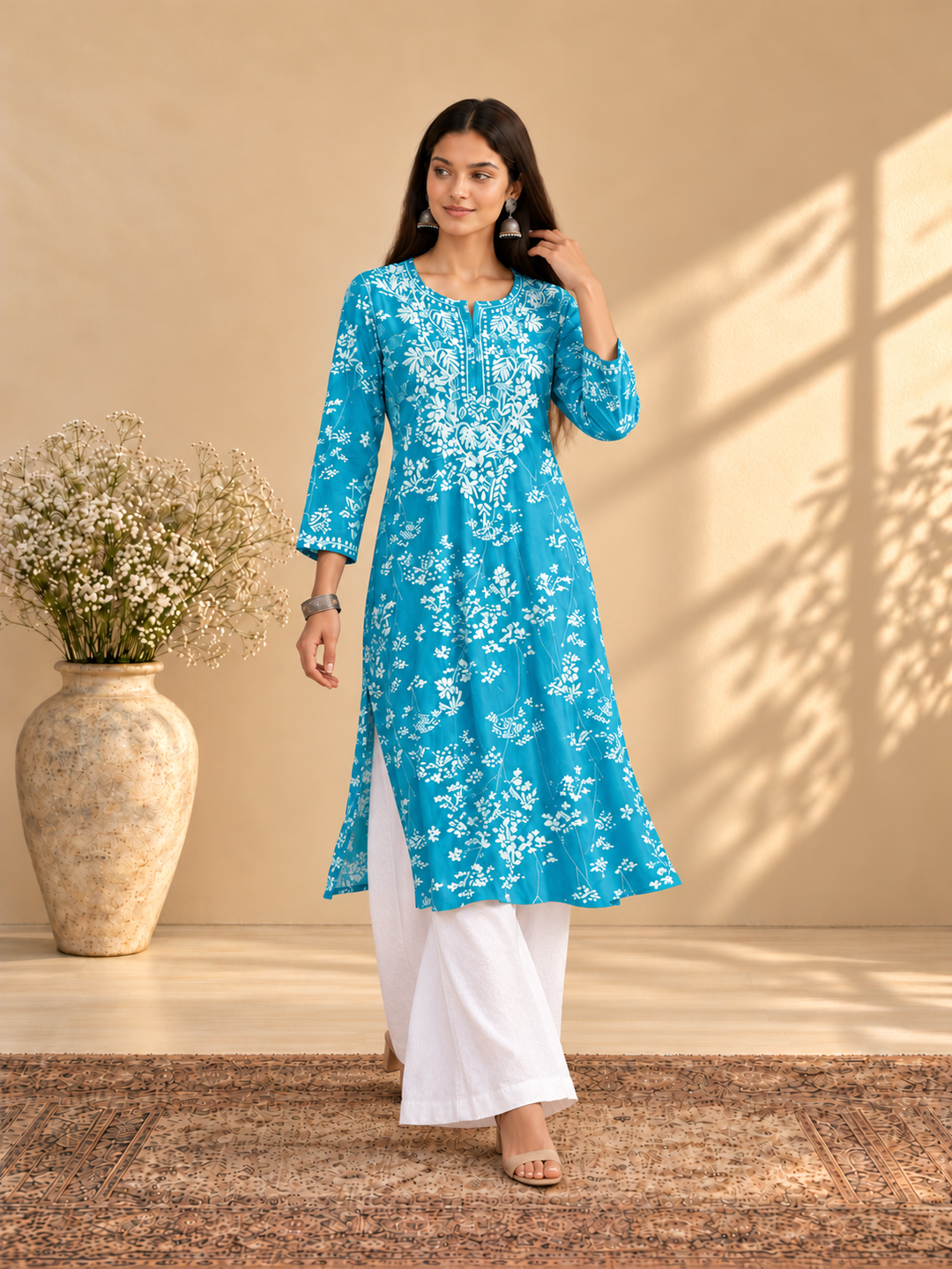 Zainab Chikankari Mulmul Straight Kurta