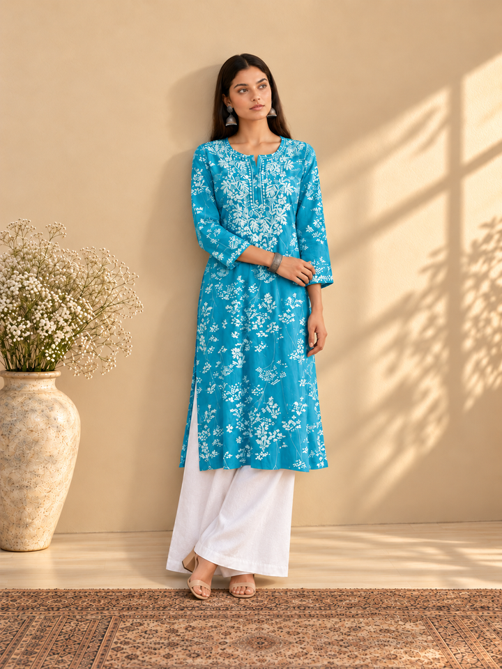 Zainab Chikankari Mulmul Straight Kurta