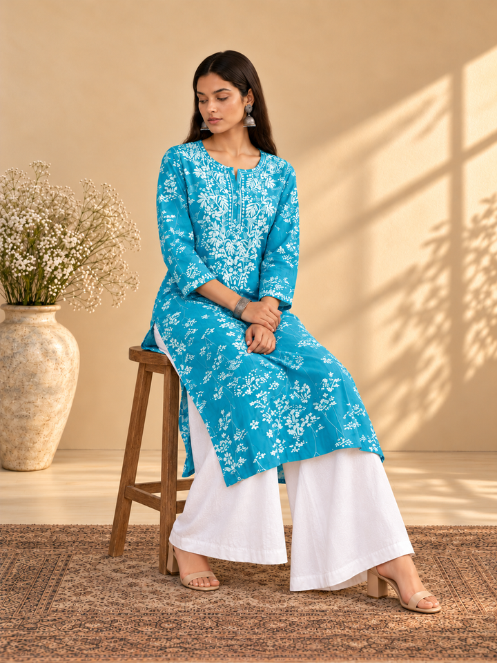 Zainab Chikankari Mulmul Straight Kurta