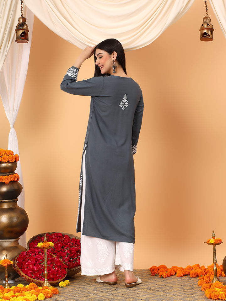 Tarini Rayon Chikankari Straight Kurta