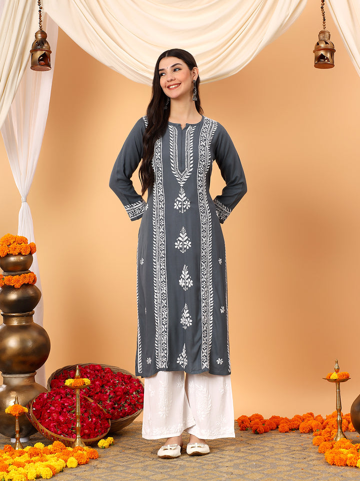 Tarini Rayon Chikankari Straight Kurta