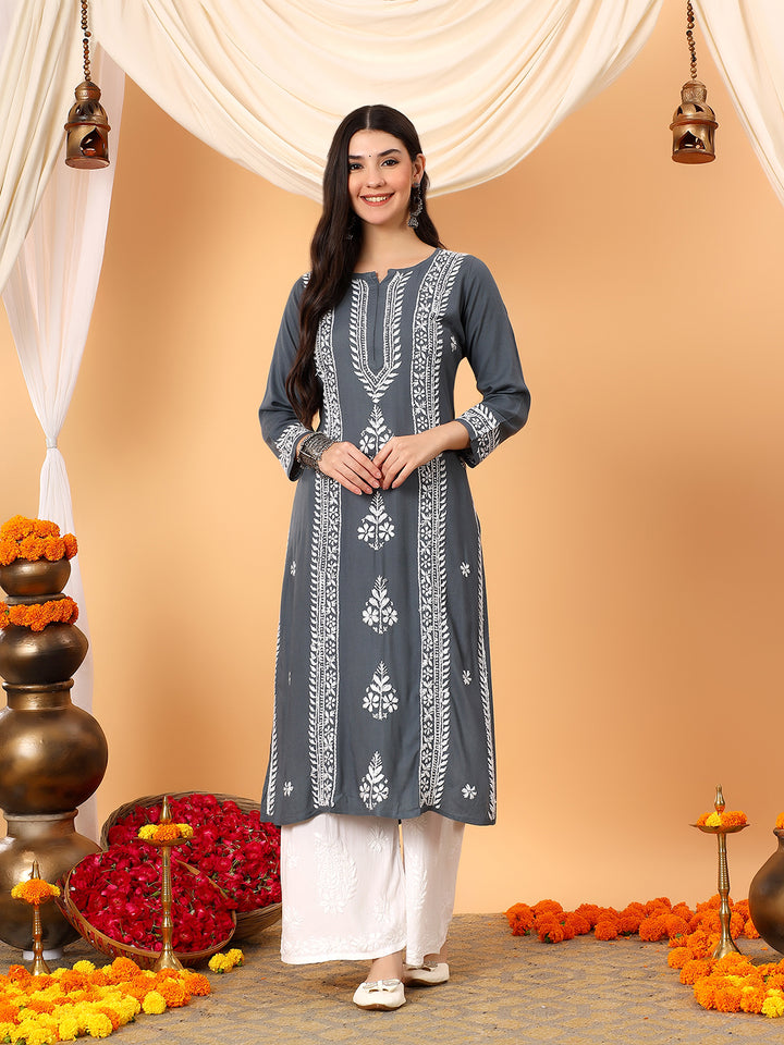 Tarini Rayon Chikankari Straight Kurta
