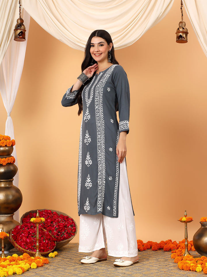 Tarini Rayon Chikankari Straight Kurta