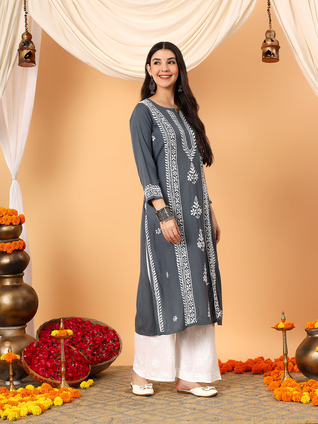 Tarini Rayon Chikankari Straight Kurta
