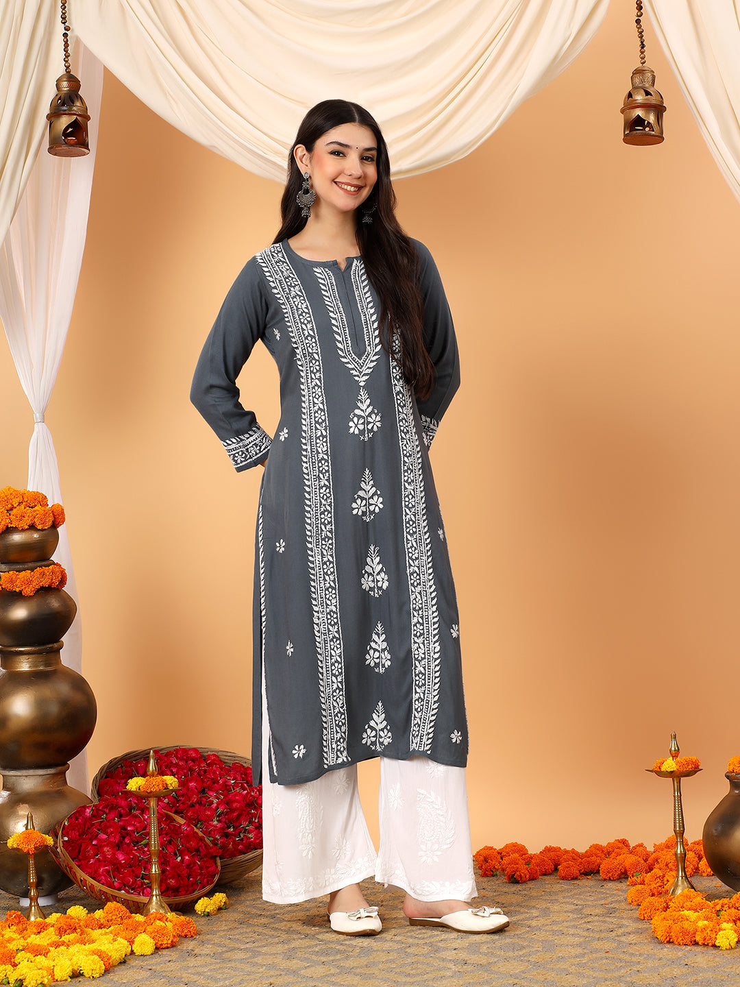Tarini Rayon Chikankari Straight Kurta