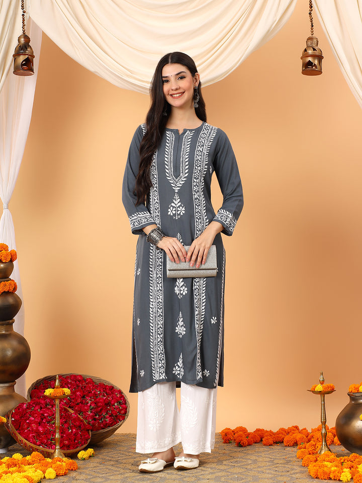 Tarini Rayon Chikankari Straight Kurta