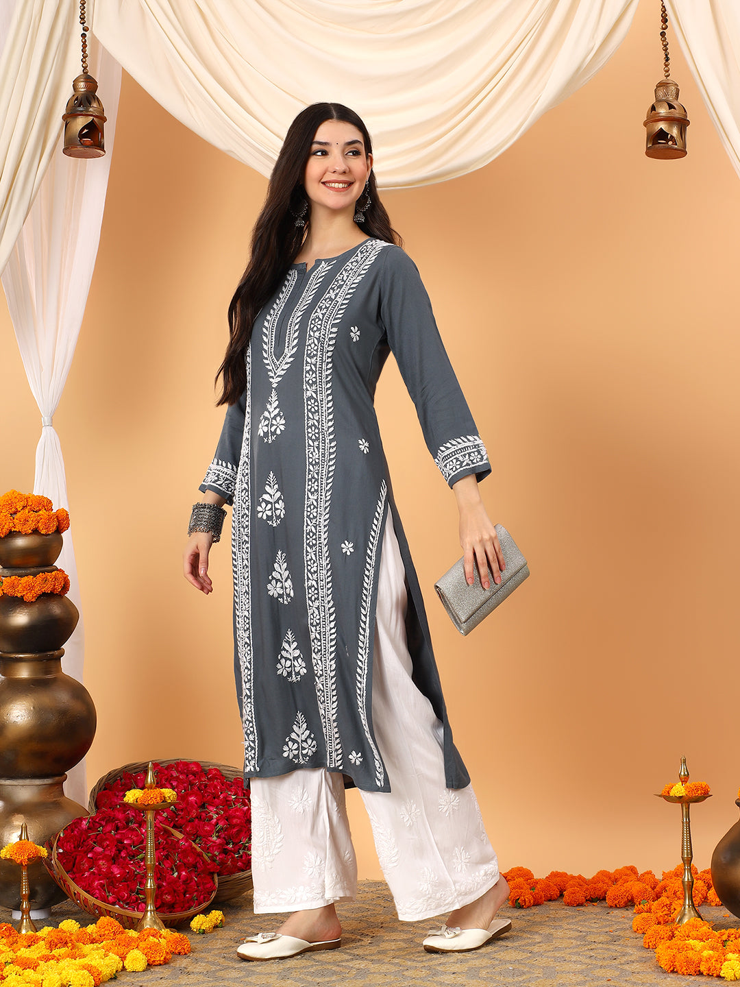 Tarini Rayon Chikankari Straight Kurta