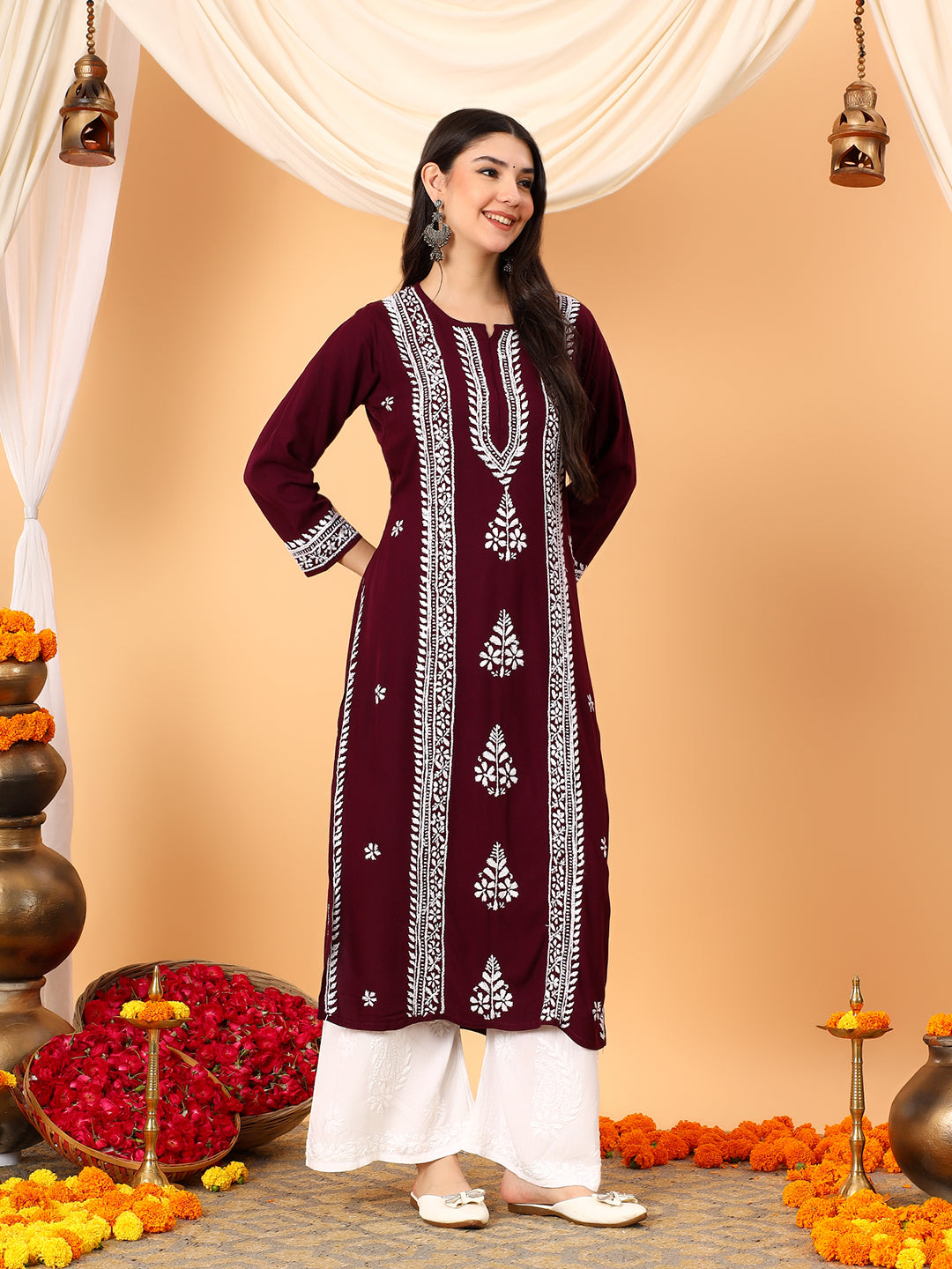 Tarini Rayon Chikankari Straight Kurta