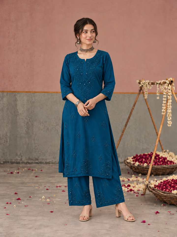 Avika Rayon Chikankari Mukaish Co-ord Set
