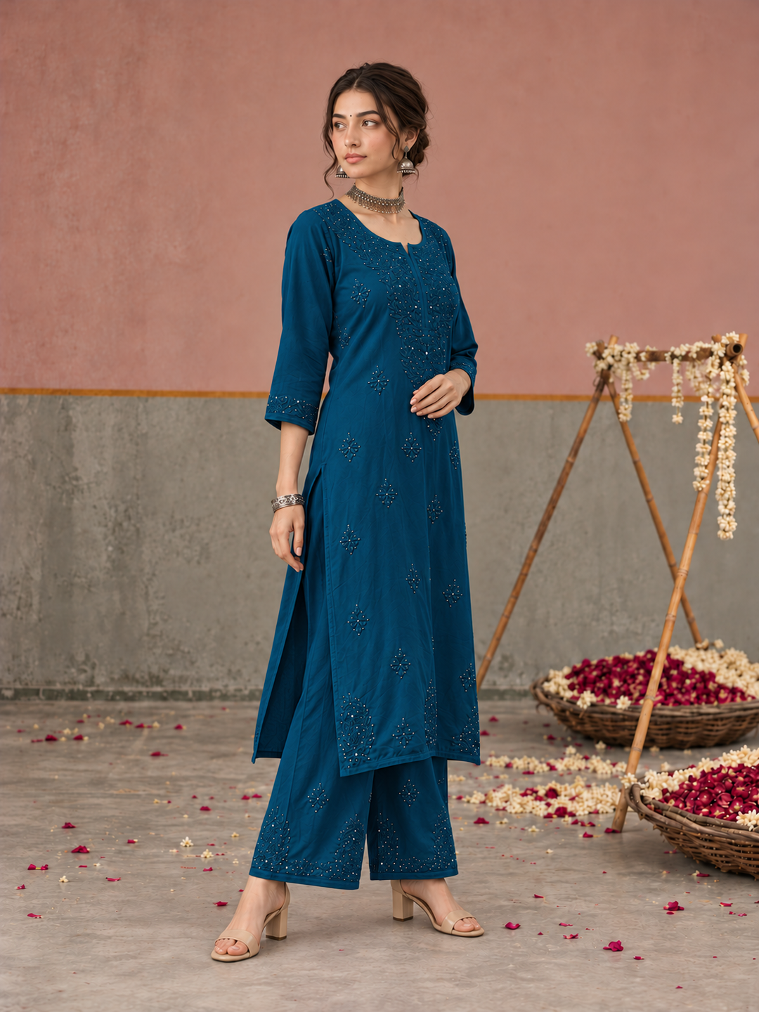 Avika Rayon Chikankari Mukaish Co-ord Set