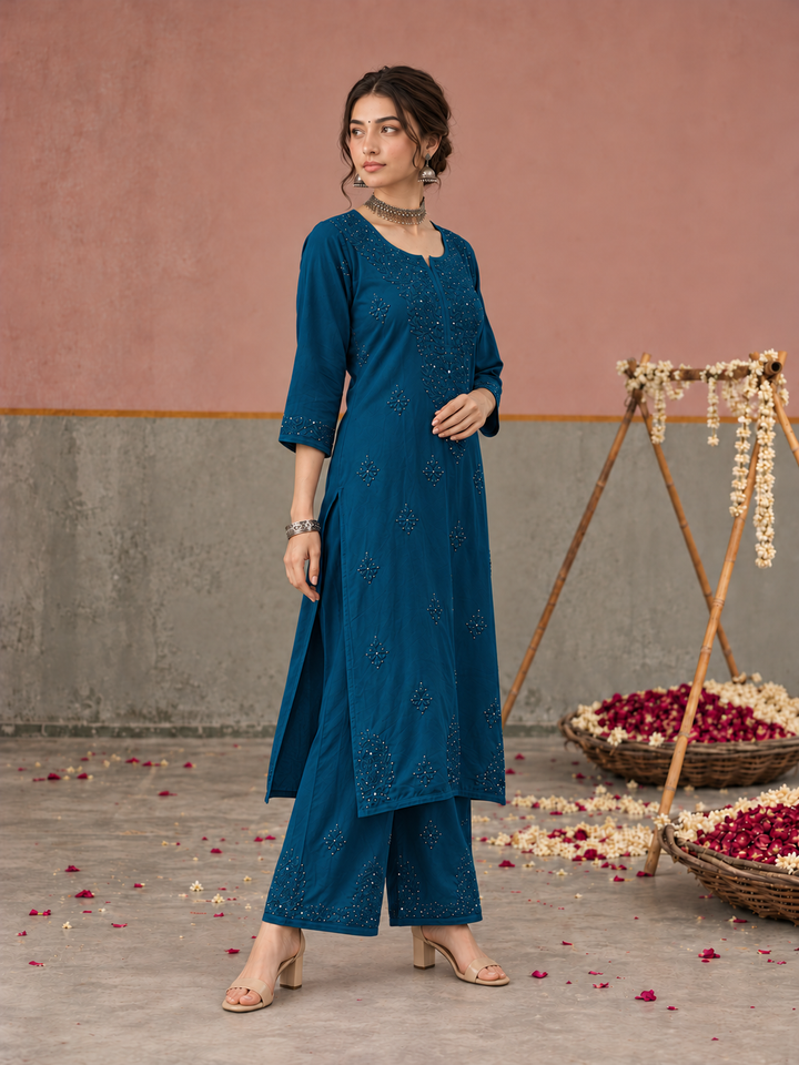 Avika Rayon Chikankari Mukaish Co-ord Set