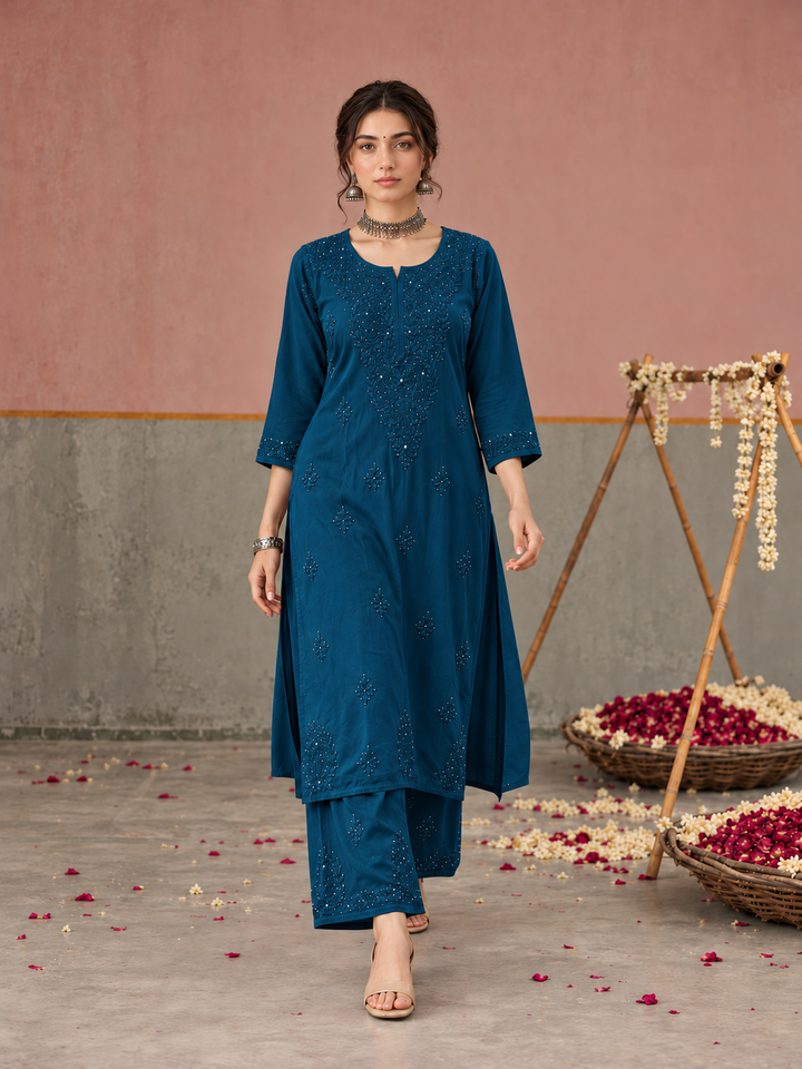 Avika Rayon Chikankari Mukaish Co-ord Set