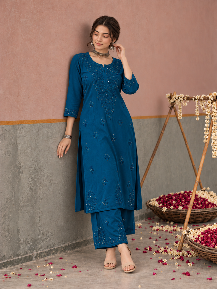 Avika Rayon Chikankari Mukaish Co-ord Set