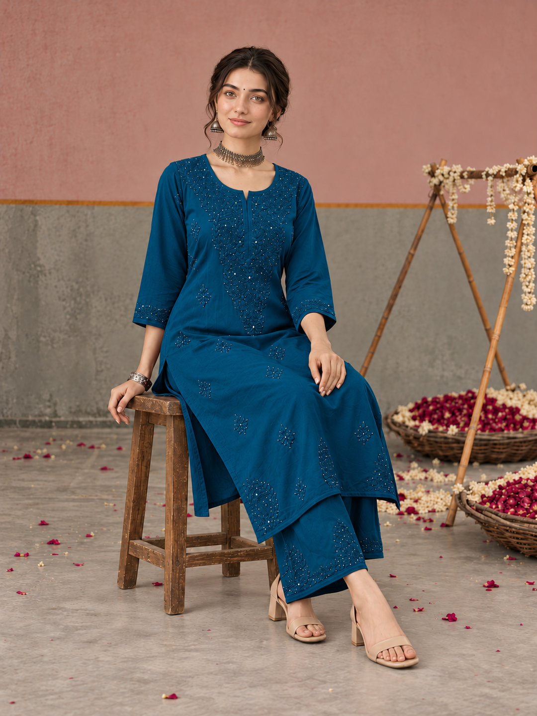 Avika Rayon Chikankari Mukaish Co-ord Set